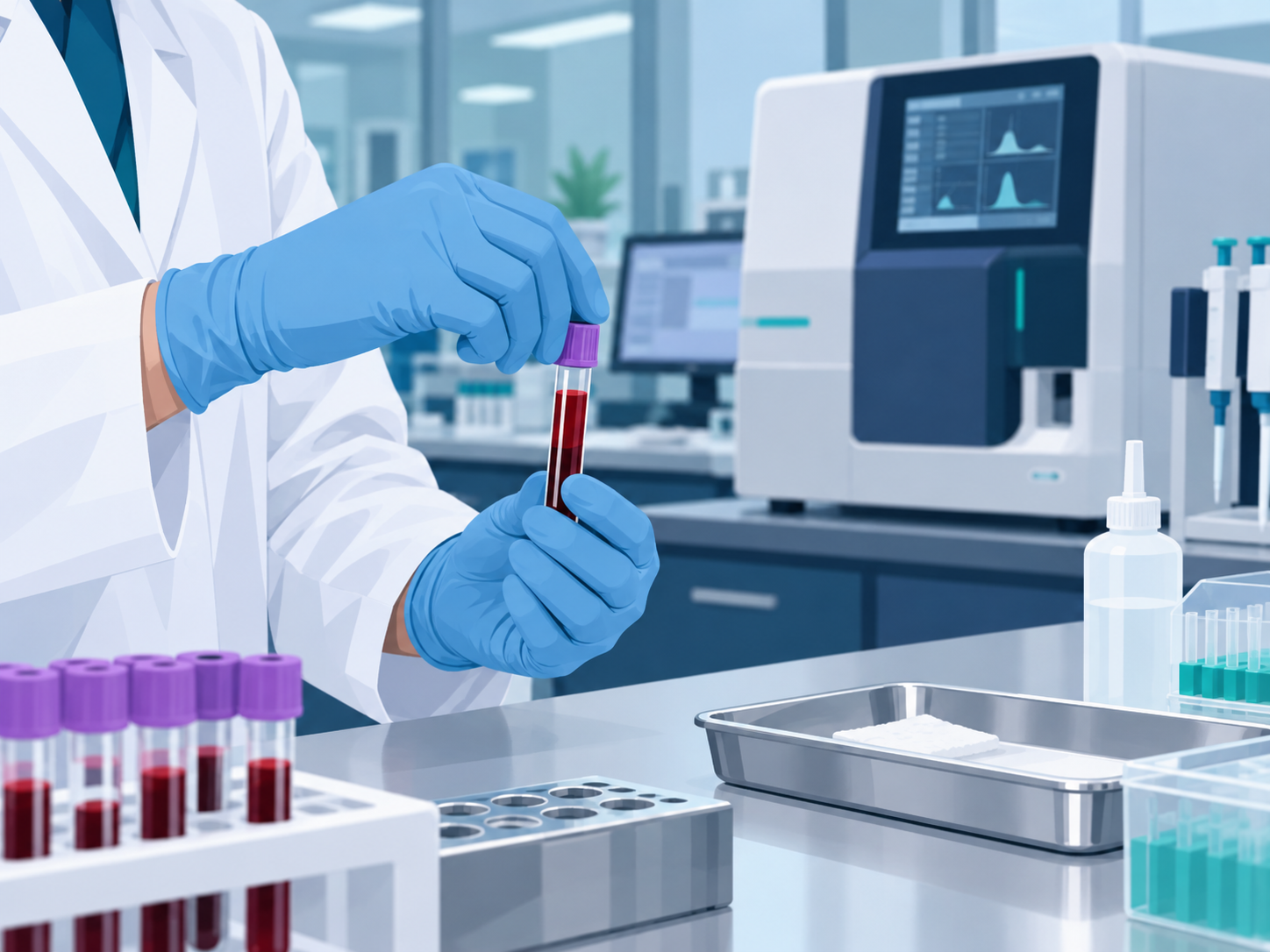 Ilustración de una muestra de sangre preparada para análisis en un laboratorio clínico