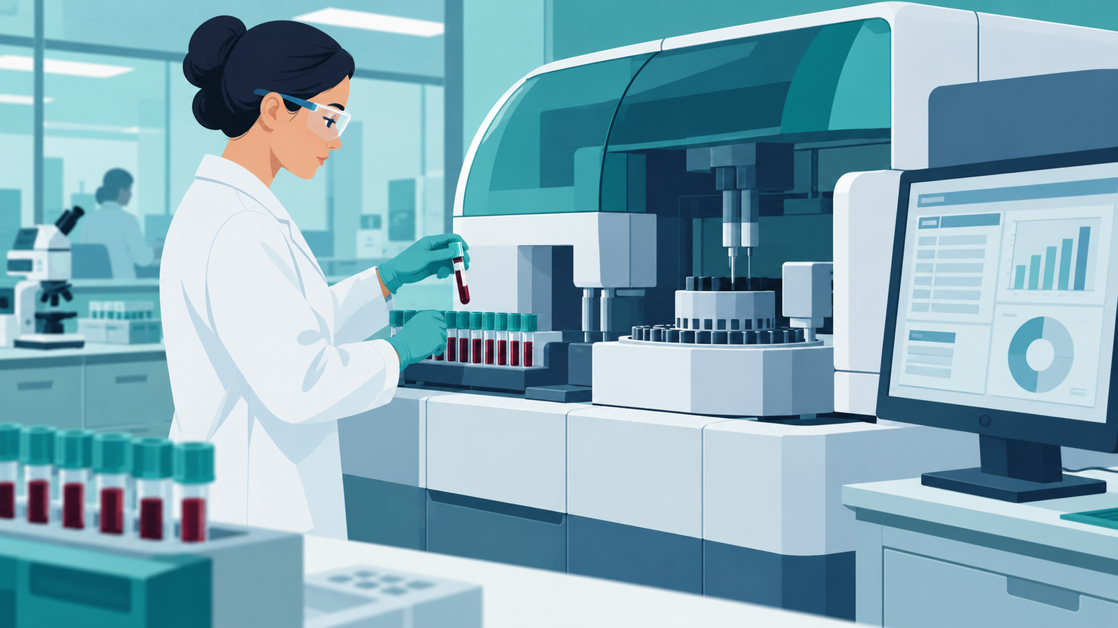 Análisis de muestras de sangre para perfil tiroideo en laboratorio clínico
